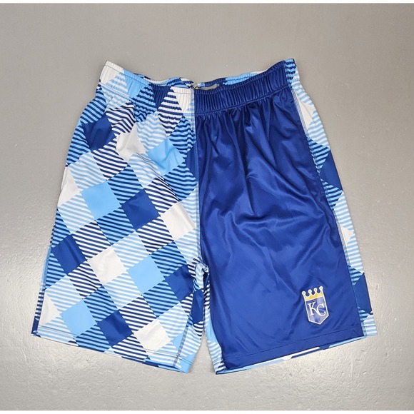Loudmouth Kansas City Royals Gym‎ Shorts Mens Large Blue Plaid Baseball Sports - Picture 1 of 8